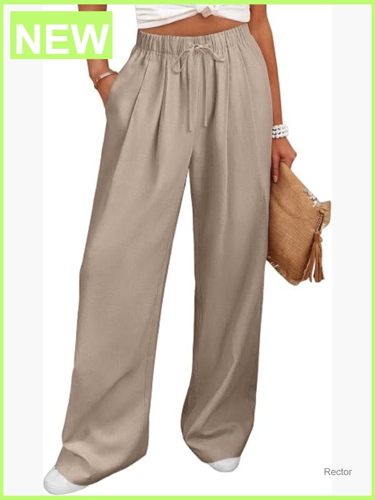 Wide Leg Linen Palazzo Pants Casual Elastic Waist Drawstring Flowy Trousers